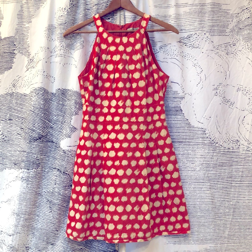 Very Cute Deep Coral w/Cream Spot Cocktail Dress Size 6 - Eliza J